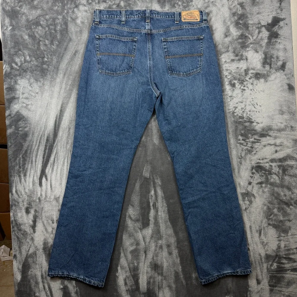 L.L. Bean Jeans Mens 36x32 Blue Flannel Lined Buffalo Plaid Standard Fit